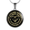 My Little Girl Forever, Love Dad (Yellow Ribbon Heart) - Silver Finished Circle Necklace - podprintz.com