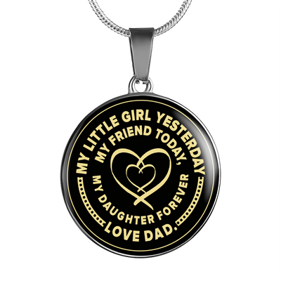 My Little Girl Forever, Love Dad (Yellow Ribbon Heart) - Silver Finished Circle Necklace - podprintz.com
