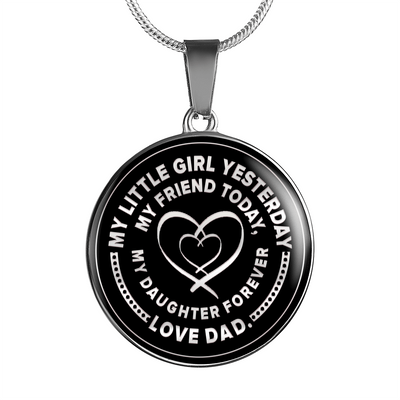 My Little Girl Forever, Love Dad (Silver Ribbon Heart) - Silver Finished Circle Necklace - podprintz.com