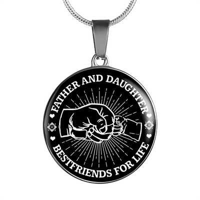 FATHER DAUGHTER FIST BUMP BEST FRIENDS - (BLACK & WHITE) SILVER FINISHED CIRCLE NECKLACE - podprintz.com