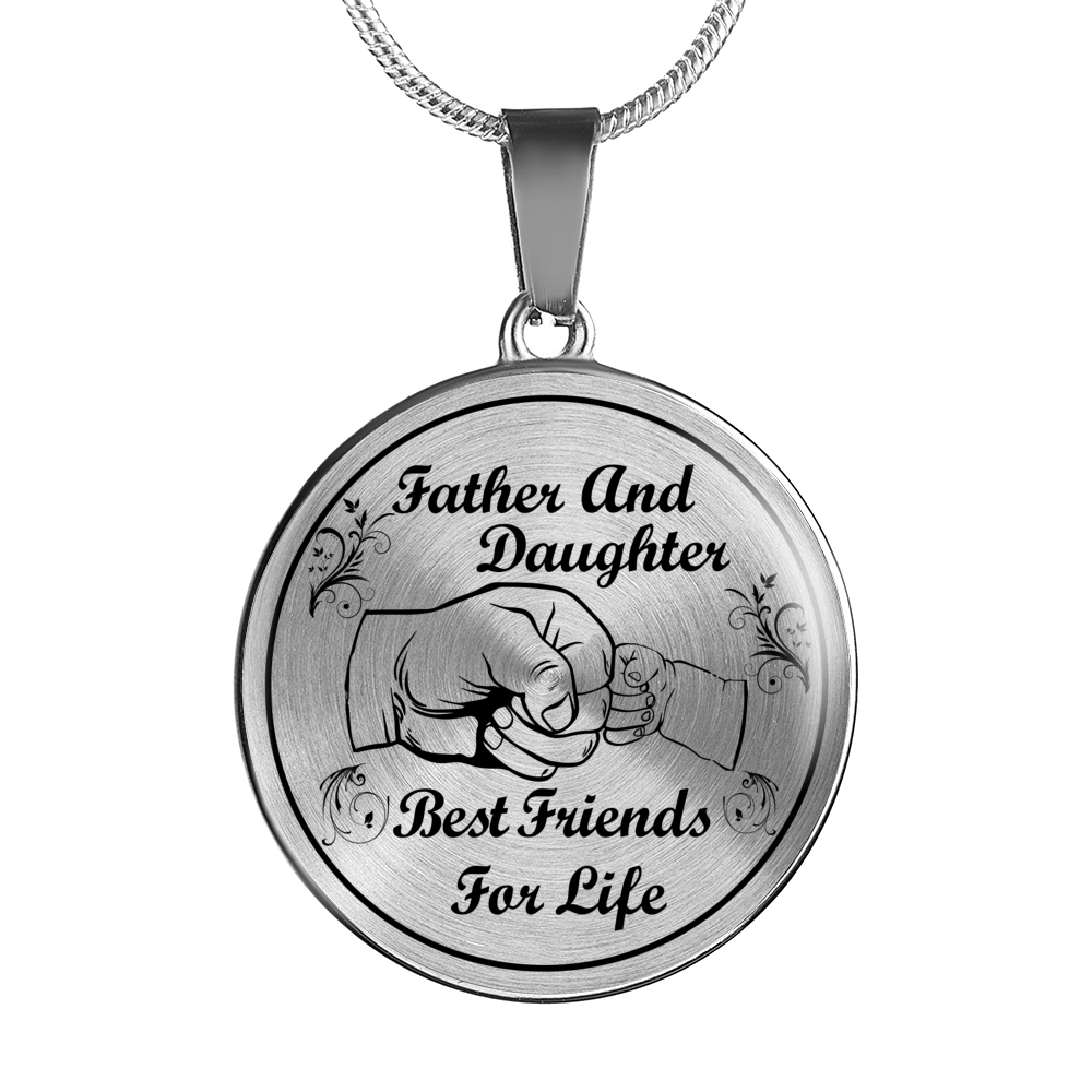 FATHER AND DAUGHTER - BEST FRIENDS FOR LIFE (BLACK ON TRANSPARENT) CIRCLE NECKLACE - podprintz.com