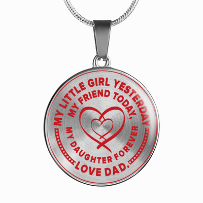 My Little Girl Forever, Love Dad (Red Ribbon Heart) - Transparent Silver Finished Circle Necklace - podprintz.com