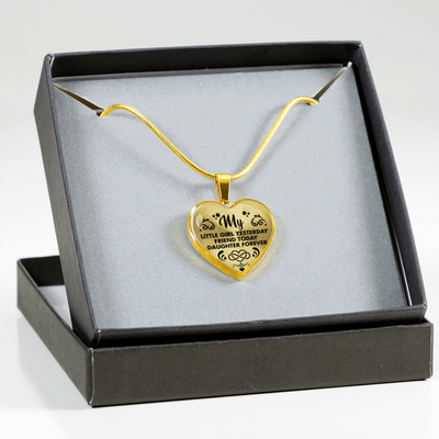 MY LITTLE GIRL YESTERDAY - FRIEND TODAY - DAUGHTER FOREVER - GOLD FINISHED HEART NECKLACE (BLACK ON TRANSPARENT) - podprintz.com