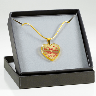 MY LITTLE GIRL YESTERDAY - FRIEND TODAY - DAUGHTER FOREVER - GOLD FINISHED HEART NECKLACE (RED ON TRANSPARENT) - podprintz.com