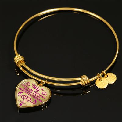 MY LITTLE GIRL YESTERDAY - FRIEND TODAY - DAUGHTER FOREVER - GOLD FINISHED HEART BANGLE BRACELET (HOT PINK ON TRANSPARENT) - podprintz.com
