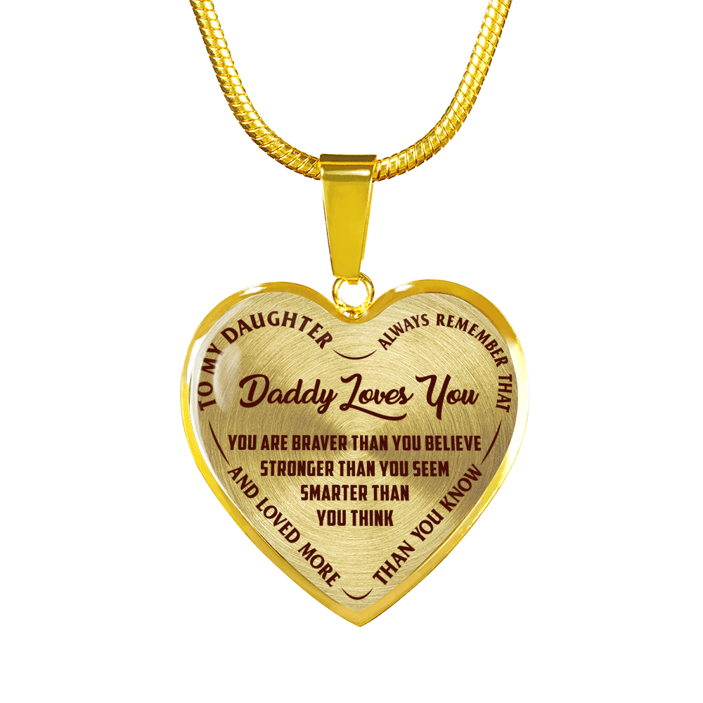Daddy Loves You Father/Daughter Silver or Gold Finished Necklace or Bangle Bracelet Dark (Red on Transparent) - podprintz.com