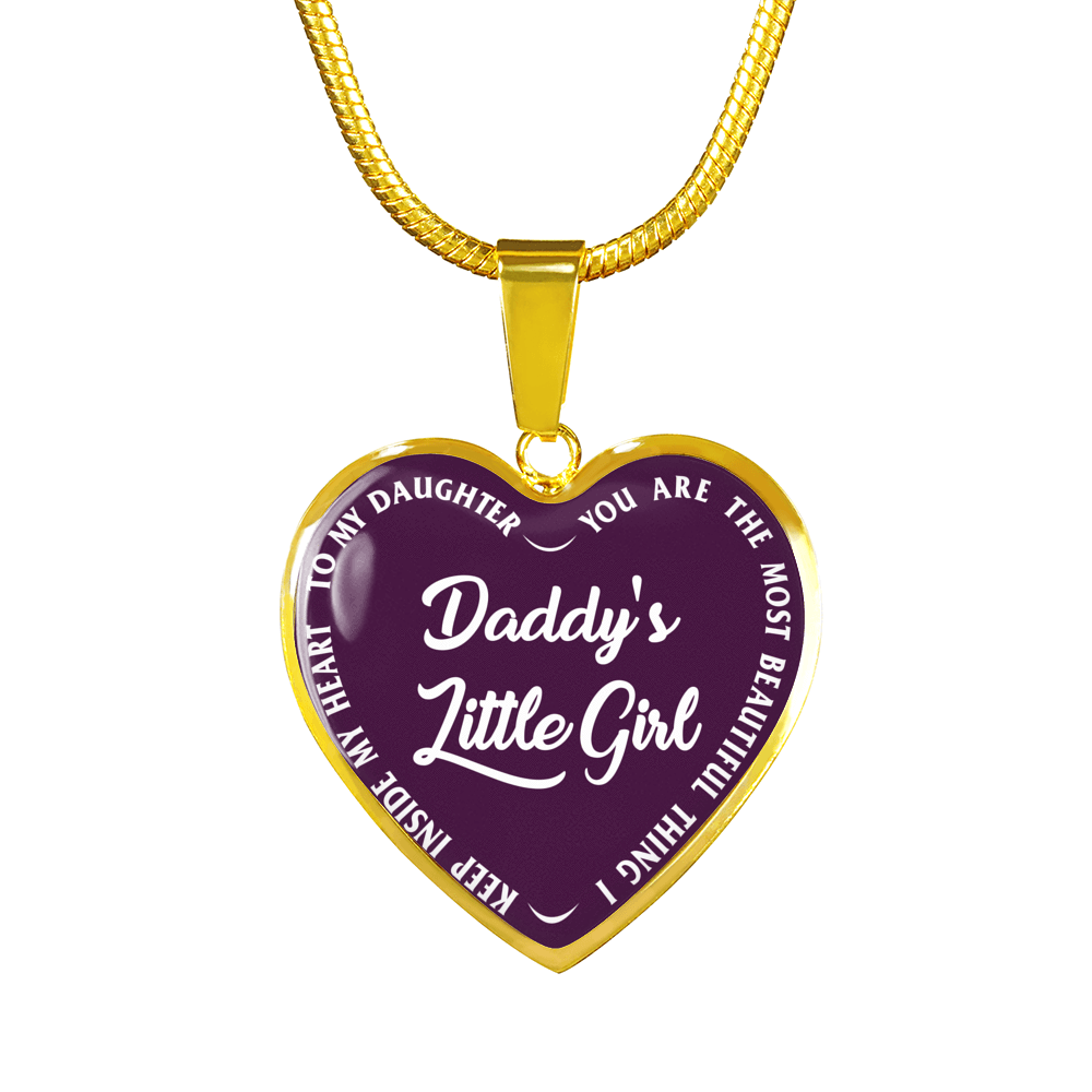 Daddy's Little Girl Gold or Silver Finished Heart Shaped Necklace (White on Purple) - podprintz.com