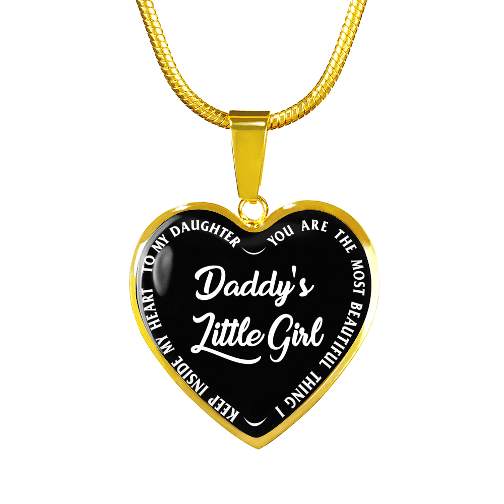 Daddy's Little Girl Gold or Silver Finished Heart Shaped Necklace (White on Black) - podprintz.com