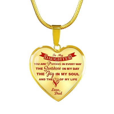 MY DAUGHTER YOU ARE PRECIOUS, SUNSHINE, JOY LOVE DAD - SILVER AND GOLD FINISHED HEART SHAPED NECKLACE AND BANGLE BRACELET (RED ON TRANSPARENT) EO - podprintz.com