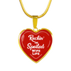ROCKIN' THE SPOILED, WIFE LIFE - SILVER AND GOLD FINISHED HEART SHAPED NECKLACE (WHITE TEXT ON RED) - podprintz.com