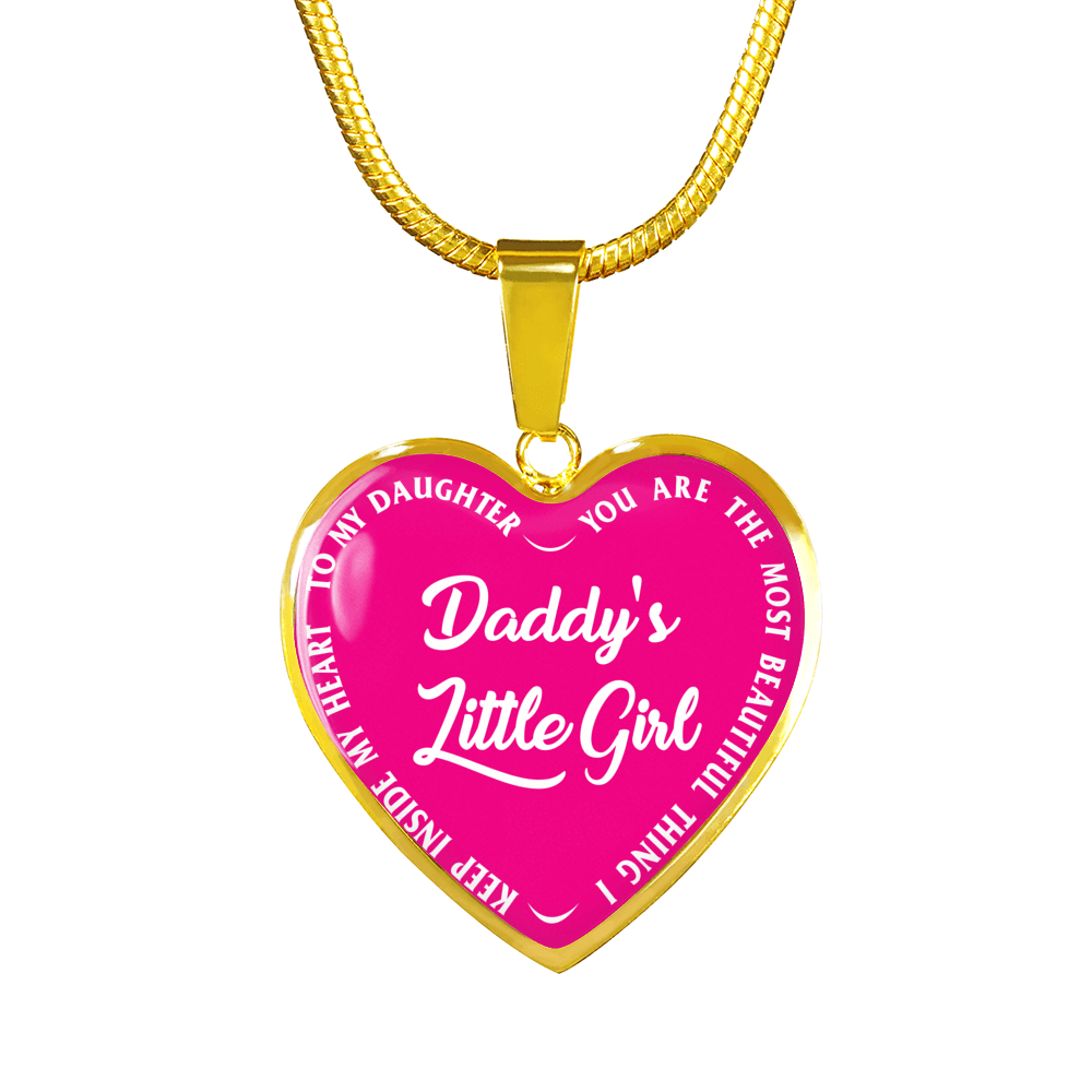 Daddy's Little Girl Gold or Silver Finished Heart Shaped Necklace (White on Pink) - podprintz.com