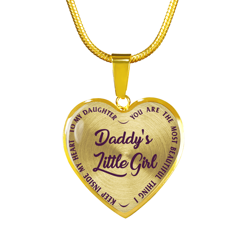 DADDY'S LITTLE GIRL GOLD OR SILVER FINISHED HEART SHAPED NECKLACE OR BANGLE BRACELET, PURPLE ON TRANSPARENT (EO) - podprintz.com
