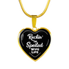 ROCKIN' THE SPOILED, WIFE LIFE - SILVER AND GOLD FINISHED HEART SHAPED BANGLE BRACELET AND NECKLACE (WHITE TEXT ON BLACK) EO - podprintz.com