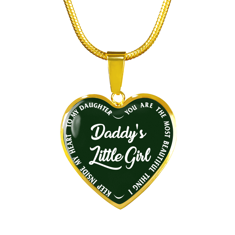 Daddy's Little Girl Gold or Silver Finished Heart Shaped Necklace (White on Green) - podprintz.com