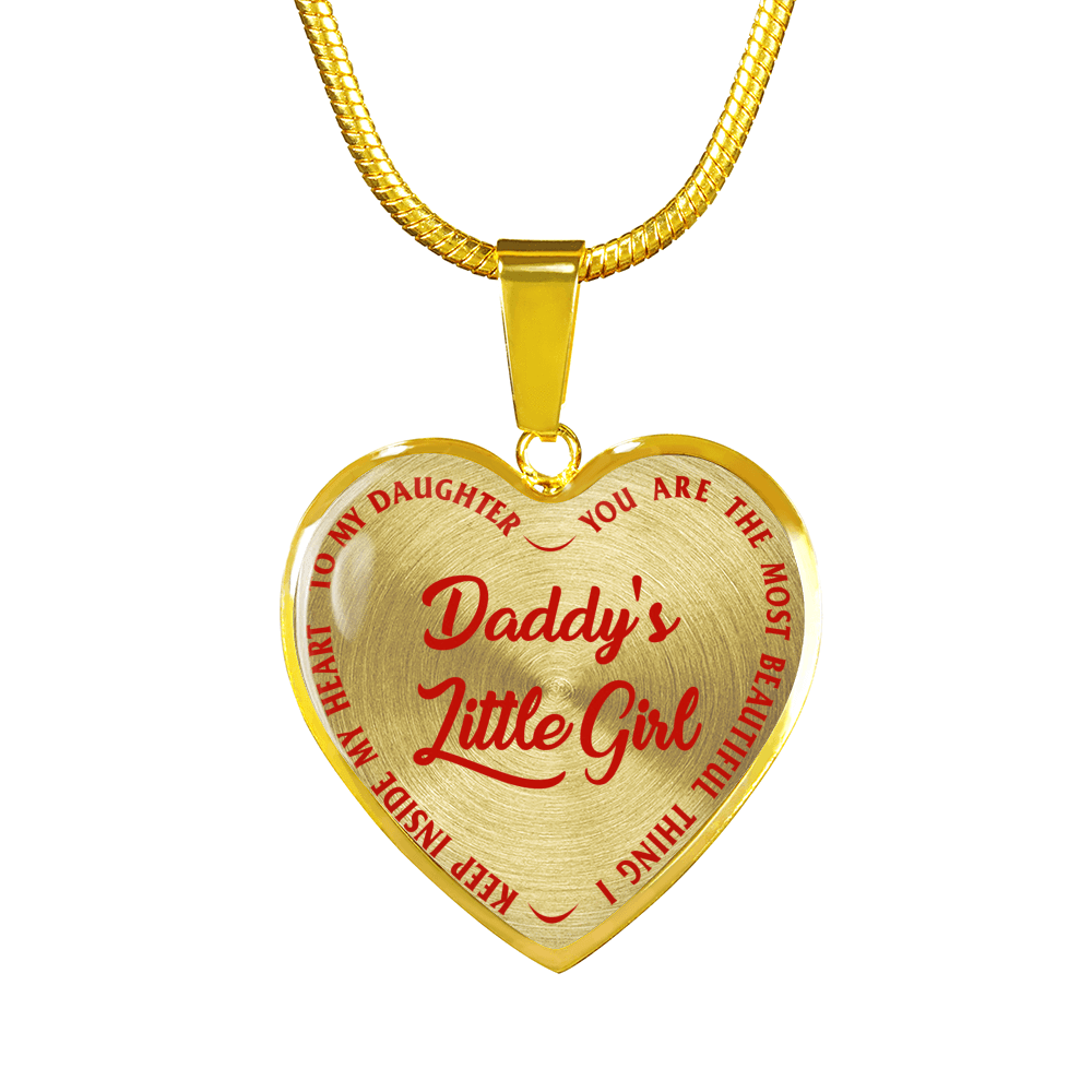 Daddy's Little Girl Gold or Silver Finished Heart Shaped Necklace (Red on Transparent) - podprintz.com