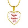 ROCKIN' THE SPOILED, WIFE LIFE - SILVER AND GOLD FINISHED HEART SHAPED BANGLE BRACELET AND NECKLACE (RED TEXT ON WHITE) EO - podprintz.com