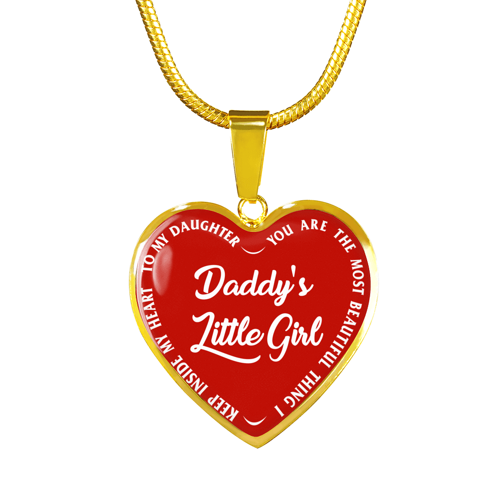 Daddy's Little Girl Gold or Silver Finished Heart Shaped Necklace (White on Red) - podprintz.com