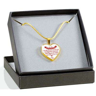 MY DAUGHTER YOU ARE PRECIOUS, SUNSHINE, JOY LOVE MOM - SILVER AND GOLD FINISHED HEART SHAPED NECKLACE (RED ON WHITE) - podprintz.com