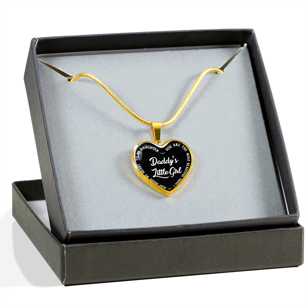 Daddy's Little Girl Gold or Silver Finished Heart Shaped Necklace (White on Black) - podprintz.com