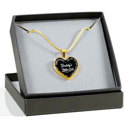 Daddy's Little Girl Gold or Silver Finished Heart Shaped Necklace (White on Black) - podprintz.com