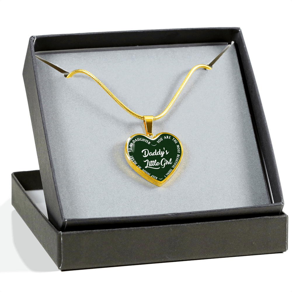Daddy's Little Girl Gold or Silver Finished Heart Shaped Necklace (White on Green) - podprintz.com