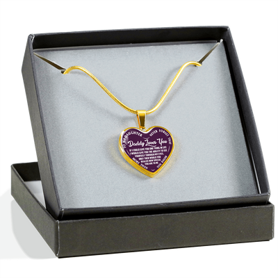My Daughter, Never Forget, Daddy Loves You Silver or Gold Finished Necklace (White on Purple) - podprintz.com