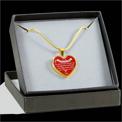 MY DAUGHTER YOU ARE PRECIOUS, SUNSHINE, JOY LOVE DAD - SILVER AND GOLD FINISHED HEART SHAPED NECKLACE AND BANGLE BRACELET (WHITE ON RED) EO - podprintz.com