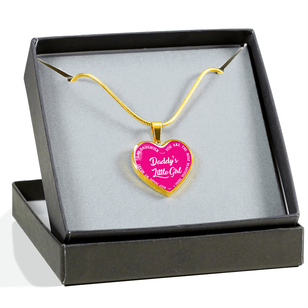 Daddy's Little Girl Gold or Silver Finished Heart Shaped Necklace (White on Pink) - podprintz.com