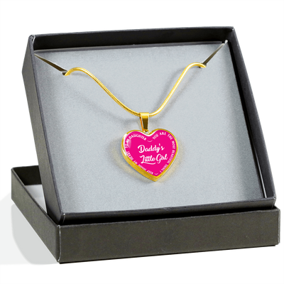 Daddy's Little Girl Gold or Silver Finished Heart Shaped Necklace (White on Pink) - podprintz.com