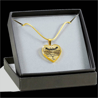 MY DAUGHTER YOU ARE PRECIOUS, SUNSHINE, JOY LOVE DAD - SILVER AND GOLD FINISHED HEART SHAPED NECKLACE AND BANGLE BRACELET (BLACK ON TRANSPARENT) EO - podprintz.com