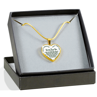 I'll Always Be There, Daddy Loves You, Silver or Gold Heart Shaped Necklace (Green on White) - podprintz.com