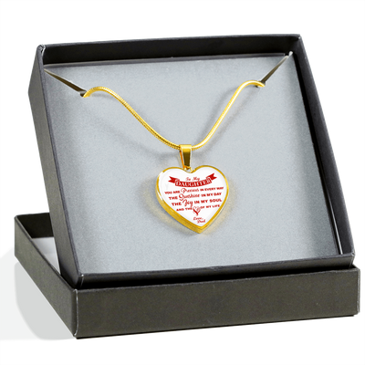 MY DAUGHTER YOU ARE PRECIOUS, SUNSHINE, JOY LOVE DAD - SILVER AND GOLD FINISHED HEART SHAPED NECKLACE (RED ON WHITE) - podprintz.com