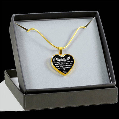 MY DAUGHTER YOU ARE PRECIOUS, SUNSHINE, JOY LOVE DAD - SILVER AND GOLD FINISHED HEART SHAPED NECKLACE AND BANGLE BRACELET (WHITE ON BLACK) EO - podprintz.com