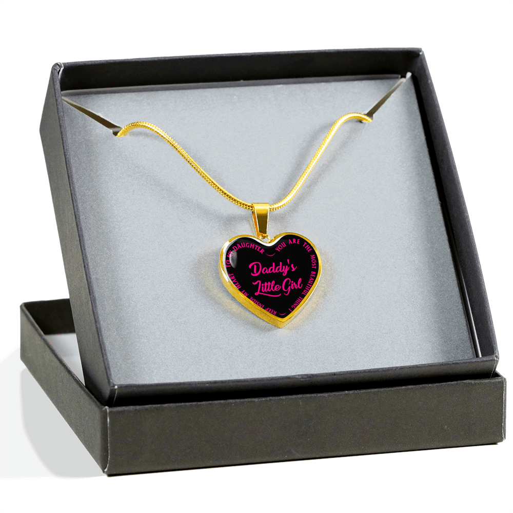 Daddy's Little Girl Gold or Silver Finished Heart Shaped Necklace (Pink on Black) - podprintz.com
