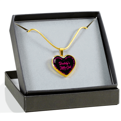 Daddy's Little Girl Gold or Silver Finished Heart Shaped Necklace (Pink on Black) - podprintz.com