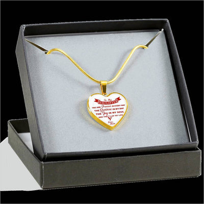 MY DAUGHTER YOU ARE PRECIOUS, SUNSHINE, JOY LOVE MOM - SILVER AND GOLD FINISHED HEART SHAPED NECKLACE AND BANGLE BRACELET (RED ON WHITE) EO - podprintz.com