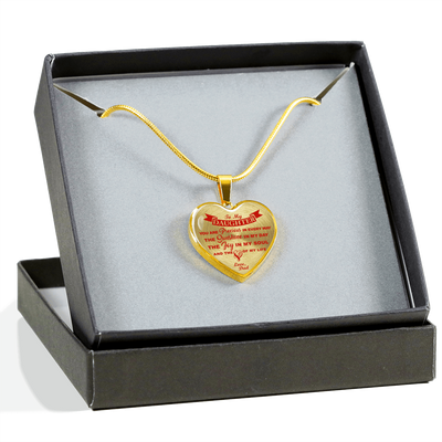MY DAUGHTER YOU ARE PRECIOUS, SUNSHINE, JOY LOVE DAD - SILVER AND GOLD FINISHED HEART SHAPED NECKLACE (RED ON TRANSPARENT) - podprintz.com