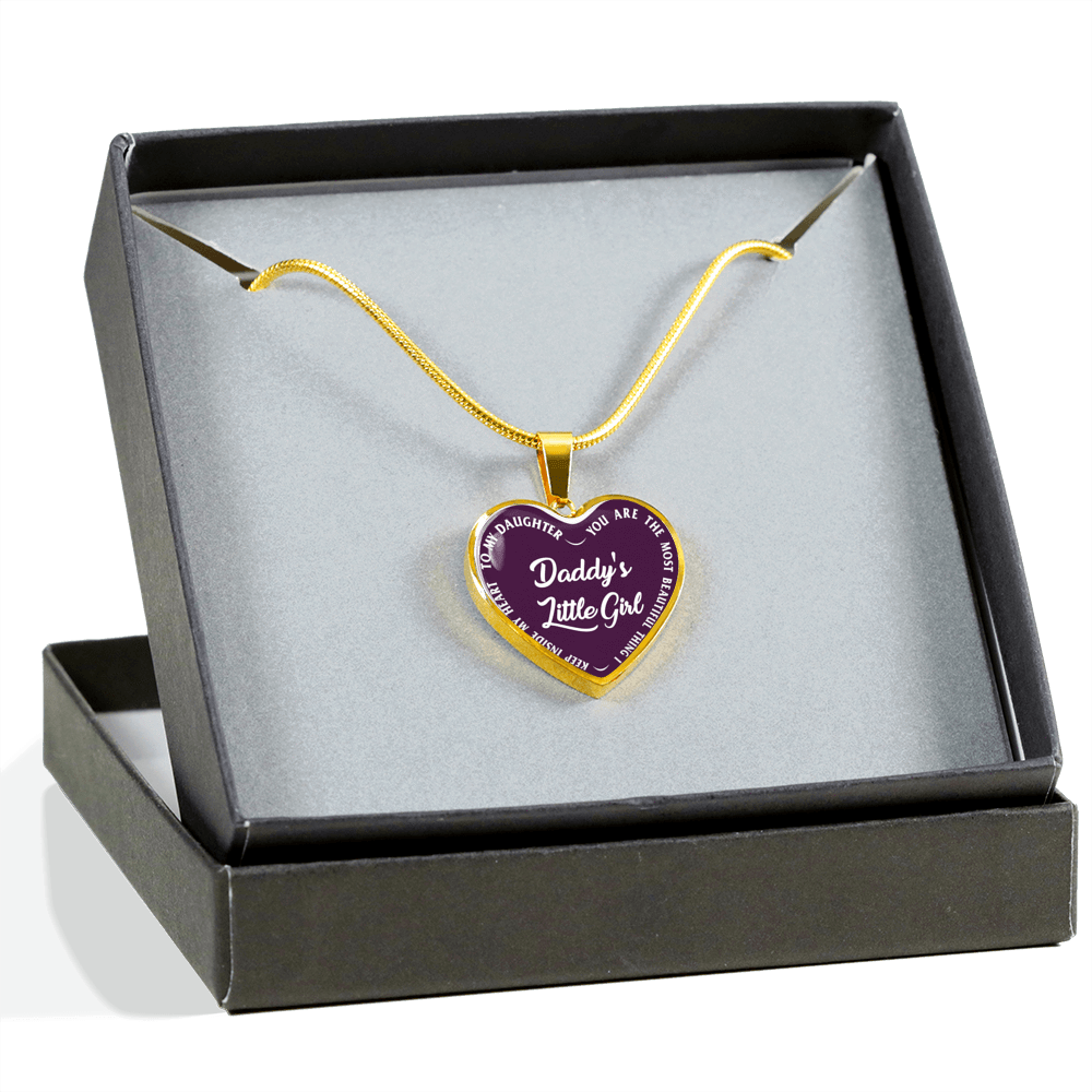 Daddy's Little Girl Gold or Silver Finished Heart Shaped Necklace (White on Purple) - podprintz.com