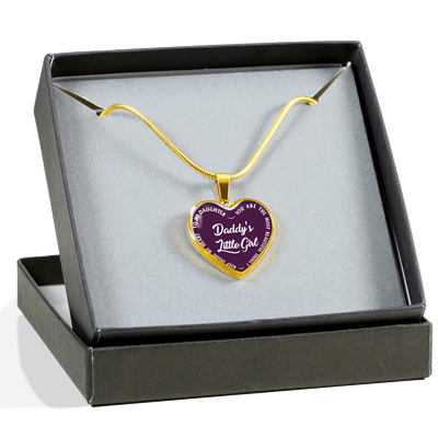 Daddy's Little Girl Gold or Silver Finished Heart Shaped Necklace (White on Purple) - podprintz.com