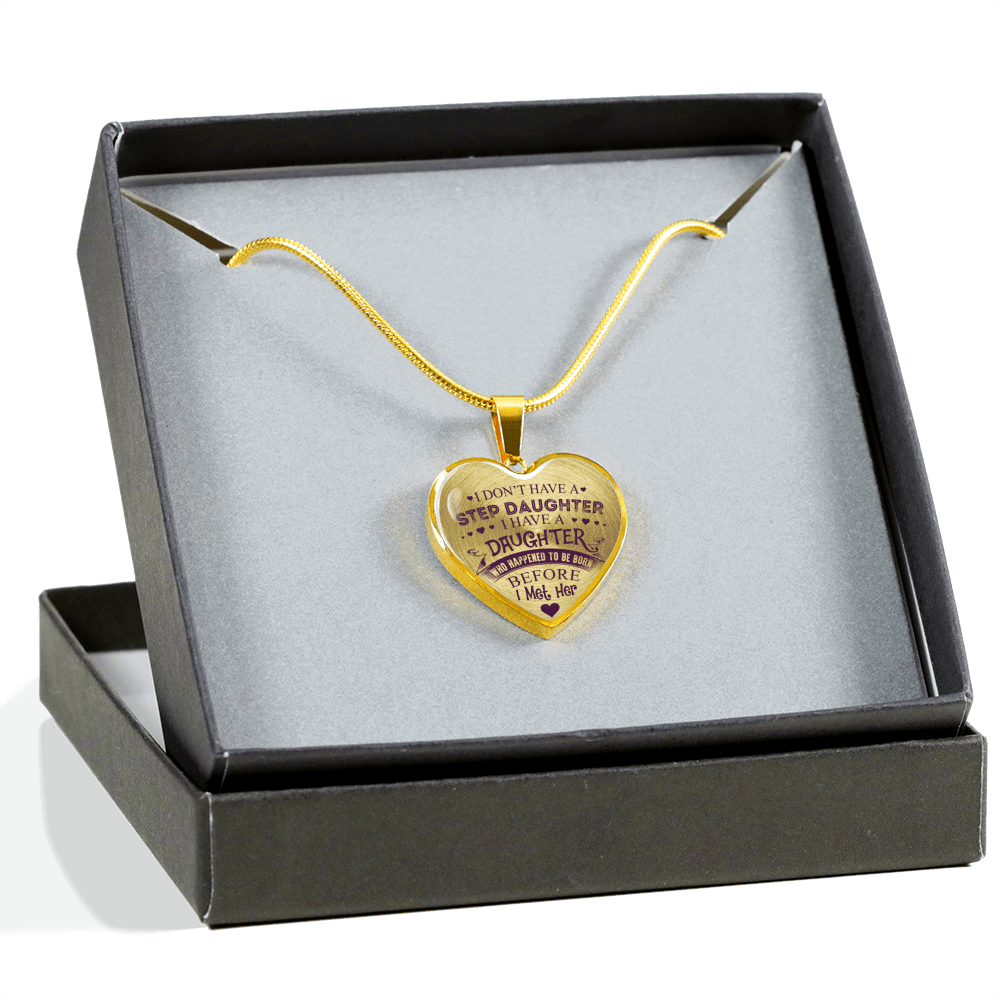 I DON'T HAVE A STEPDAUGHTER, SILVER OR GOLD FINISHED HEART SHAPED NECKLACE (PURPLE ON TRANSPARENT) - podprintz.com