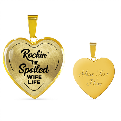 ROCKIN' THE SPOILED, WIFE LIFE - SILVER AND GOLD FINISHED HEART SHAPED BANGLE BRACELET AND NECKLACE (BLACK TEXT ON TRANSPARENT) EO - podprintz.com
