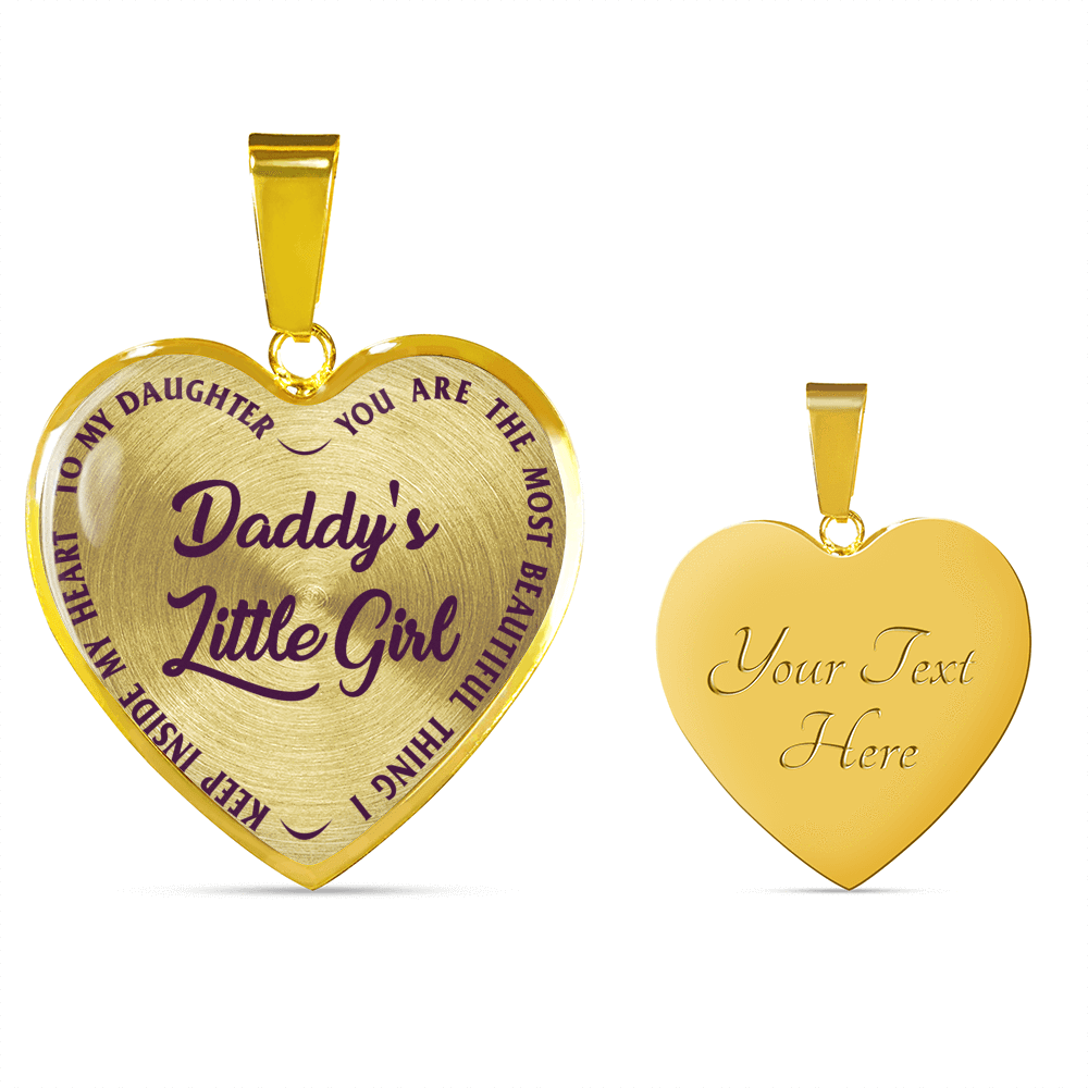 DADDY'S LITTLE GIRL GOLD OR SILVER FINISHED HEART SHAPED NECKLACE OR BANGLE BRACELET, PURPLE ON TRANSPARENT (EO) - podprintz.com