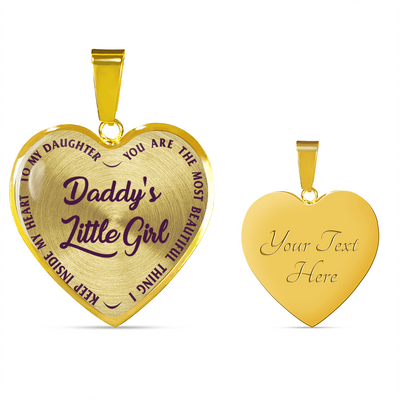 DADDY'S LITTLE GIRL GOLD OR SILVER FINISHED HEART SHAPED NECKLACE OR BANGLE BRACELET, PURPLE ON TRANSPARENT (EO) - podprintz.com