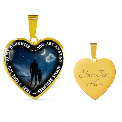 My Daughter, You are Amazing, Silver or Gold Finished Heart Shaped Necklace or Bracelet Moon & Stars (Engraving Option) - podprintz.com