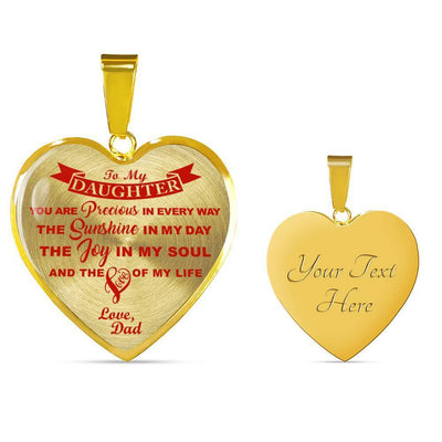 MY DAUGHTER YOU ARE PRECIOUS, SUNSHINE, JOY LOVE DAD - SILVER AND GOLD FINISHED HEART SHAPED NECKLACE AND BANGLE BRACELET (RED ON TRANSPARENT) EO - podprintz.com