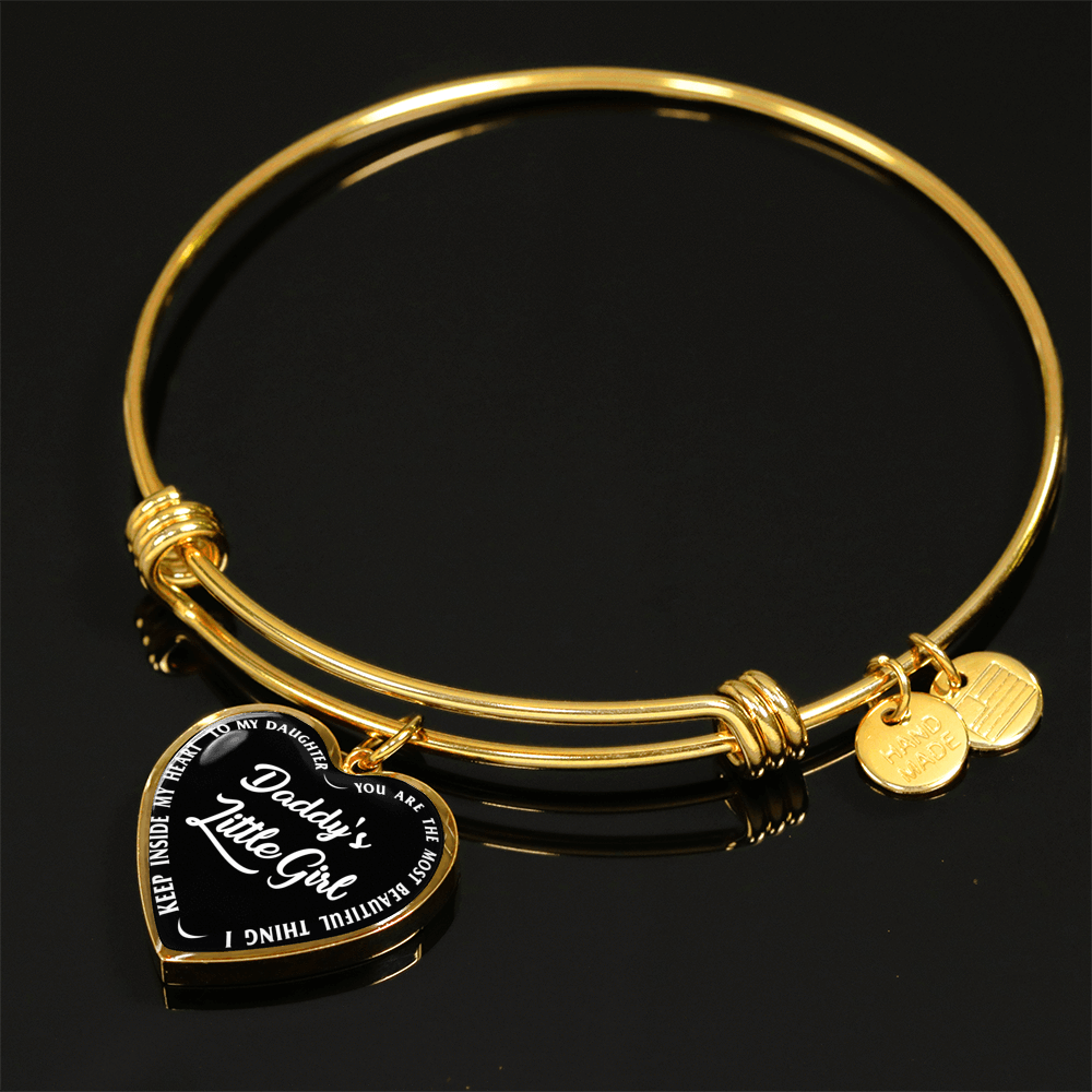 Daddy's Little Girl Gold or Silver Finished Heart Shaped Bangle Bracelet (White on Black) - podprintz.com