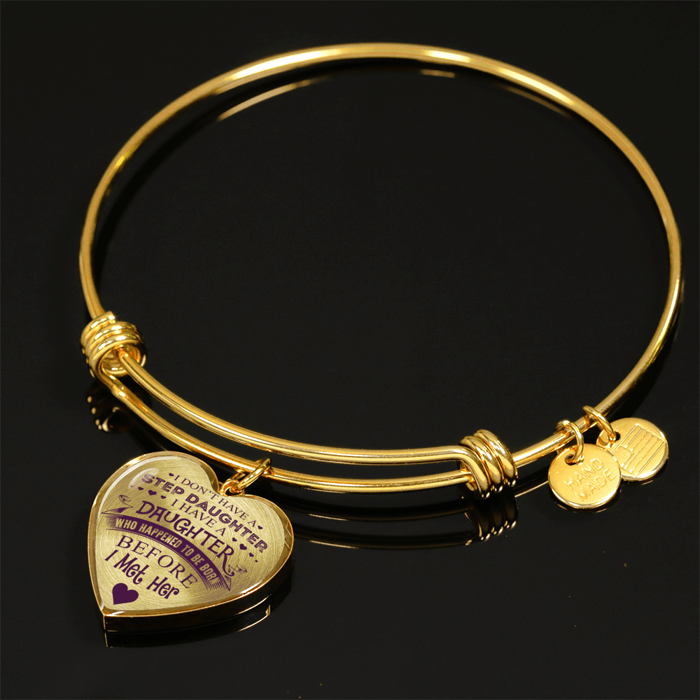 I DON'T HAVE A STEPDAUGHTER, SILVER OR GOLD FINISHED HEART SHAPED NECKLACE AND BANGLE BRACELET (PURPLE ON TRANSPARENT) EO - podprintz.com
