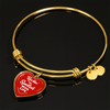 ROCKIN' THE SPOILED, WIFE LIFE - SILVER AND GOLD FINISHED HEART SHAPED BANGLE BRACELET (WHITE TEXT ON RED) - podprintz.com