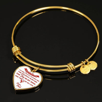 MY DAUGHTER YOU ARE PRECIOUS, SUNSHINE, JOY LOVE DAD - SILVER AND GOLD FINISHED HEART SHAPED NECKLACE AND BANGLE BRACELET (RED ON WHITE) EO - podprintz.com