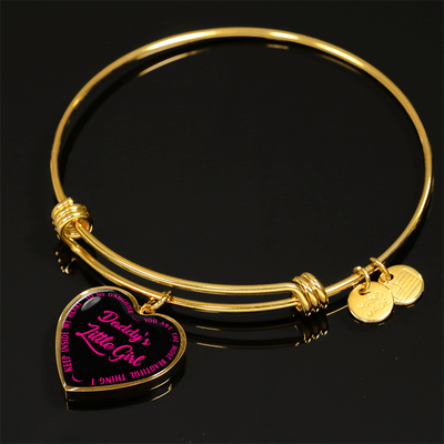Daddy's Little Girl Gold or Silver Finished Heart Shaped Bangle Bracelet (Pink on Black) - podprintz.com